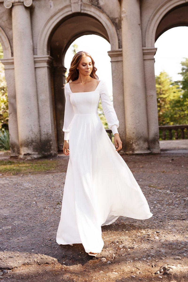 Elegant Italy Silky Satin Simple Princess Ballgown Wedding Dress Elegant  France Style Pearl Beaded Full A-line Disney Wedding Dress - Etsy